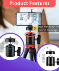 Quarter Inch Mini Ball Head Tripod Mount 3 Pack With 360 Degree Rotating Panoramic Base Adapters holding a smartphone