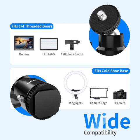 Mini Ball Head With Cold Shoe And One Quarter Inch Screw Pack Of Two For Cameras And Accessories 360 Degree Swivel diagram