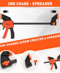 Six Inch Mini Bar Clamps 2 Pack For Woodworking And Home Projects, Quick Release F Clamp with spreader feature and durable metal ratchet