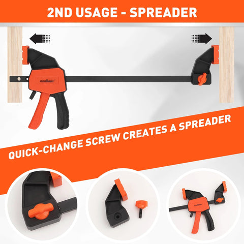 Six Inch Mini Bar Clamps 2 Pack For Woodworking And Home Projects, Quick Release F Clamp with spreader feature and durable metal ratchet