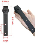 Hand holding J shape hanger from 4FT Super Mini Sliding Barn Door Hardware Kit for Single Door TV Stands Wardrobes and Cabinets