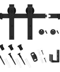 2.5FT Super Mini Sliding Barn Door Cabinet Hardware Kit with J Shape Hanger components displayed