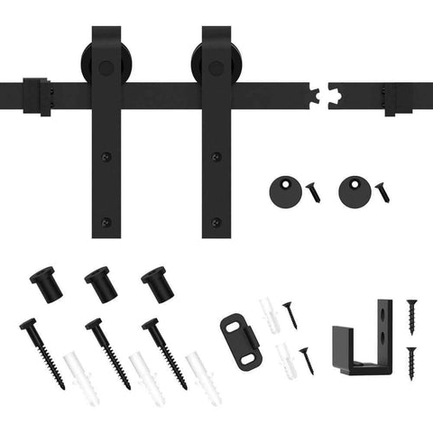 2.5FT Super Mini Sliding Barn Door Cabinet Hardware Kit with J Shape Hanger components displayed