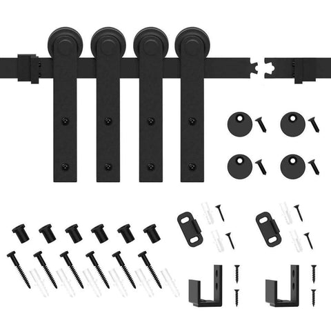 5FT Super Mini Barn Door Hardware Kit for Sliding Double Doors TV Stands and Wardrobe Cabinets with I Shape Hanger