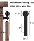 3FT Super Mini Sliding Barn Door Hardware Kit, side view of I Shape hanger design, recommended spacing measurede, door not included.