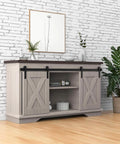 5FT Super Mini Barn Door Hardware Kit for Sliding Double Doors TV Stands and Wardrobe Cabinets with I Shape Hanger, installed on cabinet