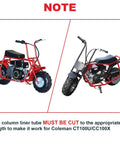 Side view of red mini bikes showcasing chrome steel axle and parts for Mini Bike Steering Bearings And Bushing Kit For Coleman CT200U BT200X CT200U EX RT100 RT200 And Predator 212cc Minibikes Chrome Steel Axle Sleeve Deep Groove Ball Bearings Wear Resistant Durable And Easy Fit.