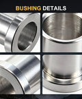 Close-up of four-pack five eighths to twelve millimeter adapter sleeve bearing reducer bushing for mini bike axle in heavy-duty galvanized iron