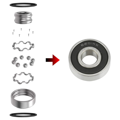Exploded view of a 6201RS bearing from Mini Bike Wheel Bearing Front And Rear Kit Grehua Easy Bolt On Compatible with Coleman CT100U.