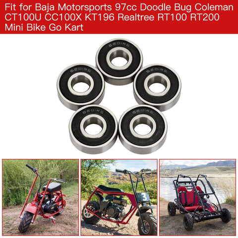 Mini Bike Wheel Bearing Front And Rear Kit Grehua Easy Bolt On Compatible With Coleman CT100U CC100X shown with five 6201RS bearings