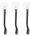 9PCS MINI Brass Brushes Set with curved handles hanging on hooks, visible bristles for cleaning welding slag and rust removal