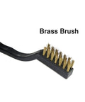 Close-up of 9PCS MINI Brass Brushes Set with curved handle for cleaning welding slag and rust