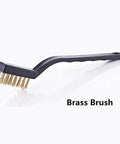 9PCS MINI Brass Brushes Set with curved handles, shown in side view, ideal for welding slag and rust removal.