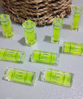 Six Piece Mini Bubble Level Set For Alignment And Picture Hanging In DIY Craft Projects Acrylic 10x10x29mm Yellow Green With Black Lines