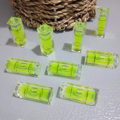 Six Piece Mini Bubble Level Set For Alignment And Picture Hanging In DIY Craft Projects Acrylic 10x10x29mm Yellow Green With Black Lines