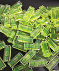 Pile of Six Piece Mini Bubble Level Set For Alignment And Picture Hanging In DIY Craft Projects Acrylic 10x10x29mm Yellow Green With Black Lines