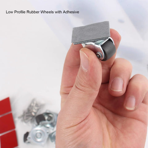0.5 Inch Mini Caster Wheels Set Of 8 Low Profile Swivel Plate Casters With No Noise Rubber Wheels For Furniture Cabinets Small Appliances Storage Boxes Bins Easy Installation With Adhesive Strips Or Screws