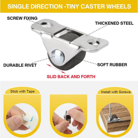 16Pcs 1/2 Inch Mini Caster Wheels Low Profile One Direction with Rubber Wheels Steel Top Plate installation examples