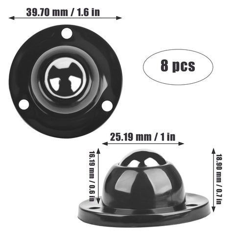 8 Pack Mini Adhesive Caster Wheels 3/4 Inch Self Adhesive Swivel Casters With 360 Degree Rotation Durable ABS Construction Load Capacity 55 Lbs For Kitchen Appliances Small Furniture And Containers, showing side and front view with measurements.
