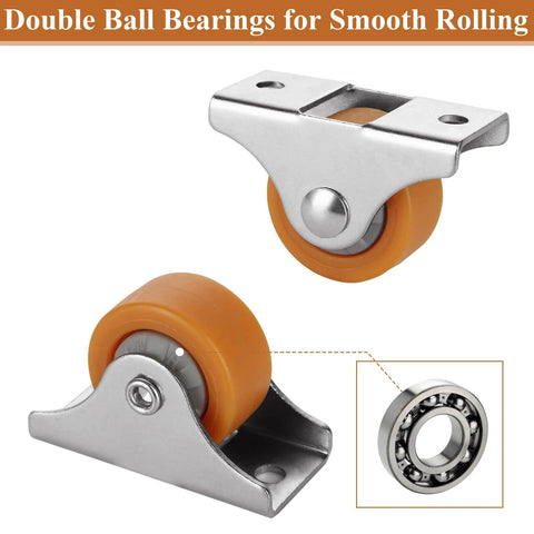 24 Pcs Small Caster Wheels 1 Inch Mini Fixed Silent Ball Bearing Casters with Metal Top Plate TPE Rubber Low Profile Design