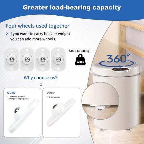 8 Pcs Self Adhesive Mini Caster Wheels Set For Appliances And Cabinets, 360 Degree Swivel Stainless Steel Universal Wheel Sliders, Silent Smooth Rolling, Easy Mounting Under Heavy Boxes, Kitchen Pulleys mounted on a kitchen appliance.