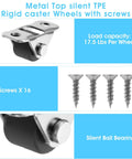 8 Pcs 1/2 Inch Mini Caster Wheels Low Profile Single Direction with Rubber Wheels Stainless Steel Plate, shown with screws