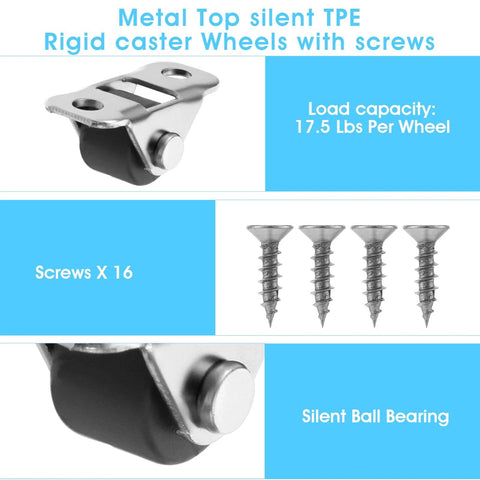 8 Pcs 1/2 Inch Mini Caster Wheels Low Profile Single Direction with Rubber Wheels Stainless Steel Plate, shown with screws