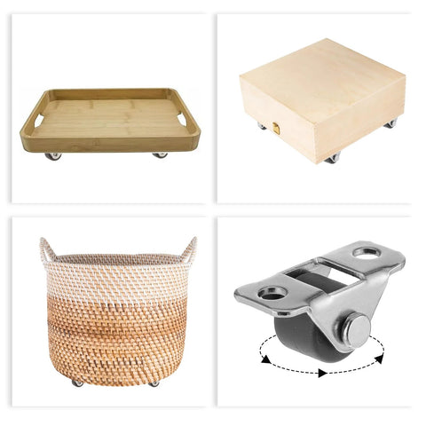 Eight Pcs Half Inch Mini Caster Wheels Low Profile Single Direction Rubber Rolling Wheels With Steel Top Plate with installed examples