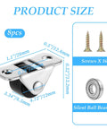 Eight Piece Mini Fixed Caster Wheels Set with steel top plate, 0.5 inch low profile, TPE rubber wheel, and screws.