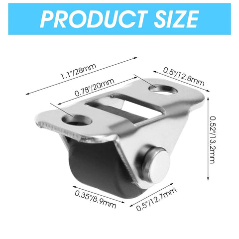 Product dimensions of 8 Pcs 1/2 Inch Mini Caster Wheels Low Profile Single Direction with Rubber Wheels Stainless Steel Plate
