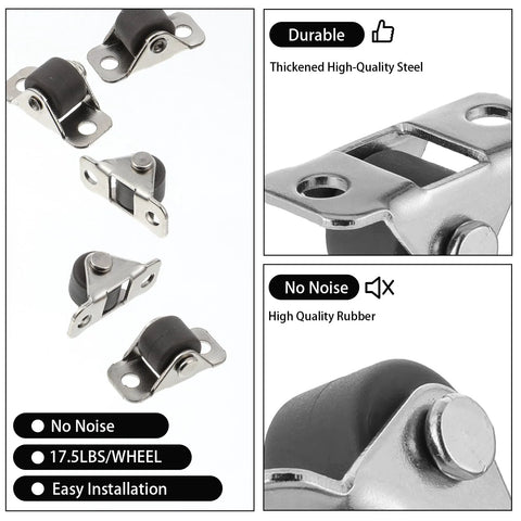 Eight Pcs Half Inch Mini Caster Wheels Low Profile Single Direction Rubber Rolling Wheels With Steel Top Plate for Furniture
