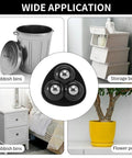 Image showing 12 Pcs Self Adhesive Mini Caster Wheels For Small Appliances And Furniture, 360 Degree Swivel Casters With Quiet Smooth Rolling, Sticky Universal Wheel Set For Kitchen Appliances Bins And Trash Cans, 37x37mm in various applications like rubbish bins, storage box, and flower pots.