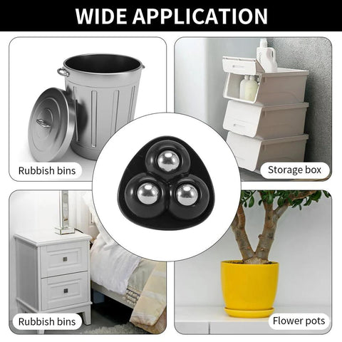 Image showing 12 Pcs Self Adhesive Mini Caster Wheels For Small Appliances And Furniture, 360 Degree Swivel Casters With Quiet Smooth Rolling, Sticky Universal Wheel Set For Kitchen Appliances Bins And Trash Cans, 37x37mm in various applications like rubbish bins, storage box, and flower pots.