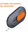 Mini Ceramic Box Cutter With Retracting Mechanism For Safe Use Zirconium Oxide Blade Lasting About Eleven Times Longer Than Metal Keychain Box Opener Compact Portable Utility Knife For Packages Letters And Gift Wrapping, side view showing blade retraction mechanism.