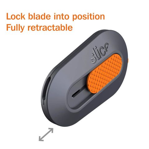 Mini Ceramic Box Cutter With Retracting Mechanism For Safe Use Zirconium Oxide Blade Lasting About Eleven Times Longer Than Metal Keychain Box Opener Compact Portable Utility Knife For Packages Letters And Gift Wrapping, side view showing blade retraction mechanism.