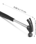 Side view of Mini Claw Hammer 5 Piece Set, 4 Oz Lightweight Hammer With Rubber Handle, Non Slip Shock Absorber, dimensions shown
