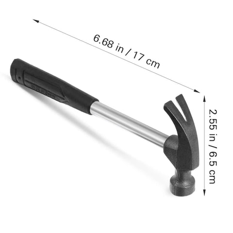 Side view of Mini Claw Hammer 5 Piece Set, 4 Oz Lightweight Hammer With Rubber Handle, Non Slip Shock Absorber, dimensions shown