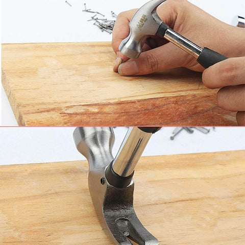 Compact Mini Claw Hammer With Rubber Handle Handy Lightweight Hand Tool For Home Repairs Carpet And Wall Nail Remover shown in use
