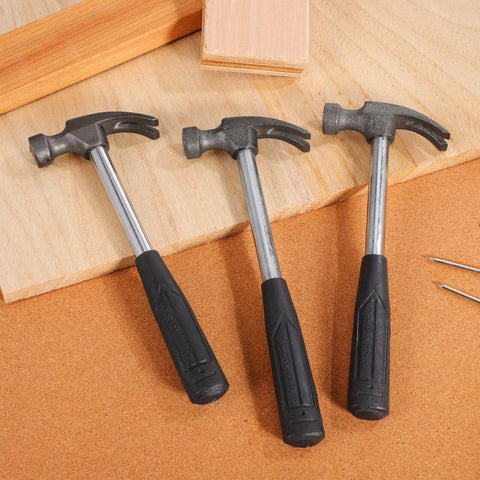 Mini Claw Hammer 5 Piece Set, 4 Oz Lightweight Hammer With Rubber Handle on wooden surface
