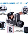 All In One Copper Pipe Cutter Kit For Tubing From Three Sixteenth To Two Inch With A Mini Cutter From One Eighth To One And One Eighth Inch Includes Deburring Tool Reamer Needle File Set Car Battery Cleaning Brush For Automotive HVAC Plumbing Wisscool