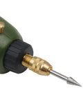 Close-up of a Two Pack 3mm Shank Mini Drill Bit with Diamond Point Engraving Needle for Metal Plating and Jewelry Making attached to a drill.