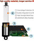 Mini Electric Linear Actuator AWINLI 12V 2 Inch Stroke with aluminum housing and circuit board, shown with labeled internal components