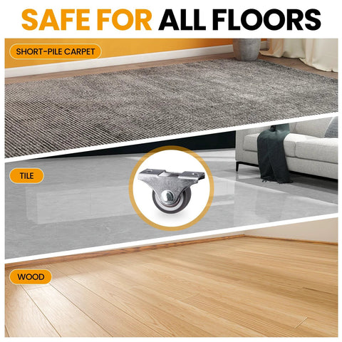 Mini Fixed Casters Set Of 4 With Rubber Wheels And Bearings 130 Lbs Capacity safe for carpet, tile, and wood floors.