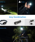 E7 1800 Lumen Rechargeable Mini Flashlight With Magnet and USB C Rechargeable LED IP68 Waterproof in multiple uses, on bike and headlamp.