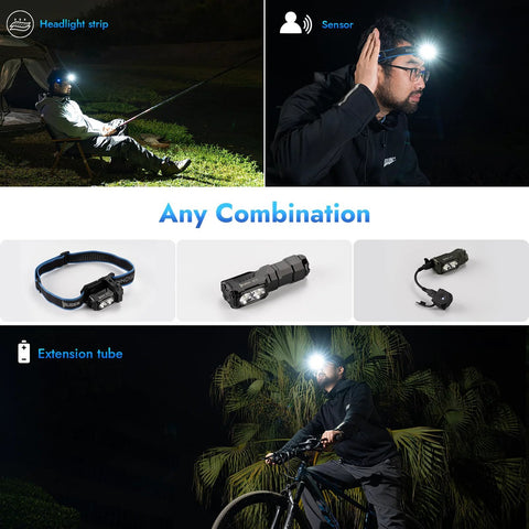 E7 1800 Lumen Rechargeable Mini Flashlight With Magnet and USB C Rechargeable LED IP68 Waterproof in multiple uses, on bike and headlamp.