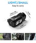 E7 1800 Lumen Rechargeable Mini Flashlight With Magnet And USB C Rechargeable LED Six Modes IP68 Waterproof Aircraft Grade Aluminum 175 Degree Flood Beam Compact EDC Light For Headlamp Use Rescue And Camping - Image of flashlight dimensions and use