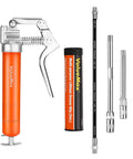 Mini Grease Gun Kit 3500 PSI With 3 Oz Grease, 12 Inch Flexible Hose, 5 Inch And 3 Inch Extension Tubes, Pistol Grip, Reinforced Construction