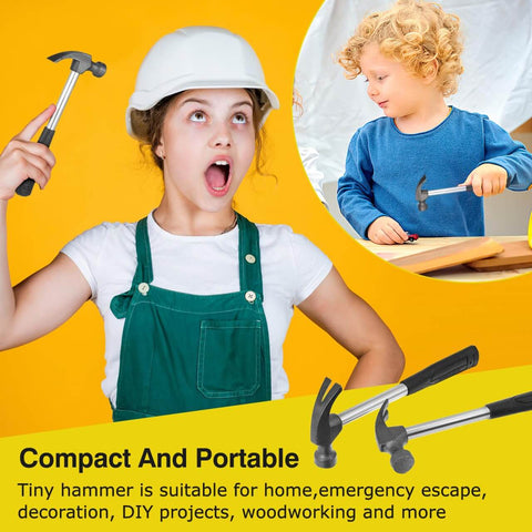 Mini Claw Hammer 5 Piece Set, 4 Oz Lightweight Hammer With Rubber Handle, Non Slip Shock Absorber shown with children using hammers