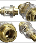 Close-up views of Mini Inline Lubricator Oiler for Pneumatic Tools, One Quarter Inch Aluminum Inline FRL, Automatic Lubrication System