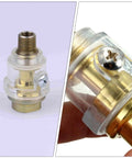 Close-up of Mini Inline Lubricator Oiler for Pneumatic Tools, 1/4 inch aluminum, automatic lubrication system shown in detail